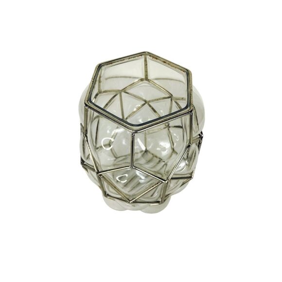 Vintage 30s Art Deco Caged Blown Bubble Glass Footed Vase Lantern Candle Holder - Picture 6 of 12